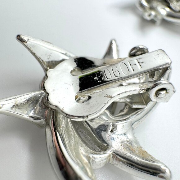 Bogoff Designer Earrings Signed  Vintage Silver Tone Pinwheel Clip-on - Picture 4 of 6